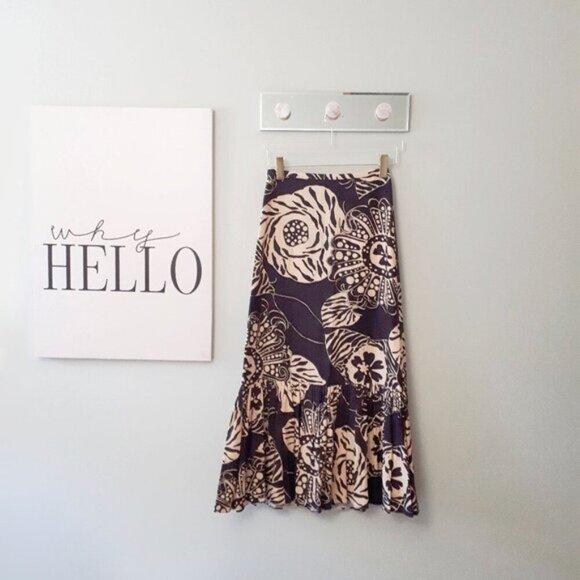 NWOT Zara linen blend botanical print brown & butter tan high waist skirt, XS - Picture 9 of 12